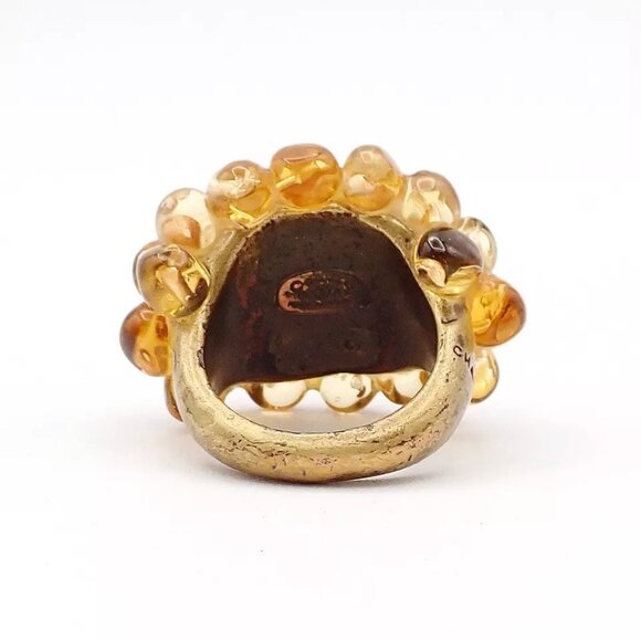CHANEL Logo Gripoix Ring 00A Brown Gold-Plated France Accessory - Picture 8 of 16